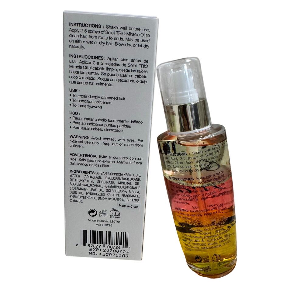 SOLEIL Trio Miracle Oil-Coconut oil,Rose Petal oil, Marula oil Paraben free120ml - Picture 2 of 2